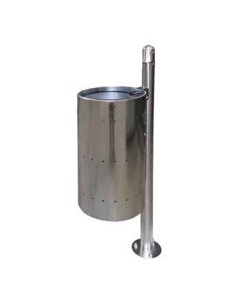 Cestino portarifiuti con paletto da tassellare, in acciaio inox, senza coperchio - cm 34x49x123,3h