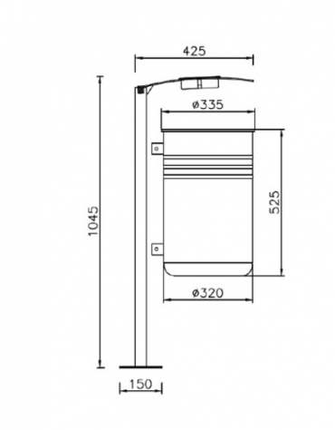 Cestino portarifiuti da inghisare, in acciaio zincato e verniciato, coperchio con posacenere - cm 42,5x37x104,5h