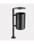 Cestino in lamiera liscia con paletto da tassellare, in acciaio zincato e verniciato, coperchio con posacenere - cm 42,5x37x104,