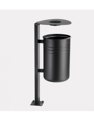 Cestino in lamiera liscia con paletto da tassellare, in acciaio zincato e verniciato, coperchio con posacenere - cm 42,5x37x104,