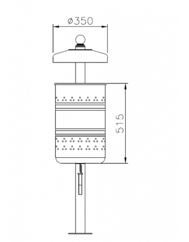 Cestino portarifiuti da tassellare, in acciaio zincato e verniciato, coperchio con spegnisigarette, cm 45,6x35x128h