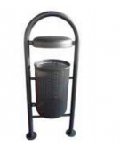 Cestino portarifiuti con coperchio da inghisare a forma cilindrica in acciaio zincato e verniciato, con spegnisigarette - cm Ø32