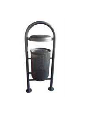 Cestino portarifiuti con coperchio da inghisare a forma cilindrica in acciaio zincato e verniciato, con spegnisigarette - cm Ø32