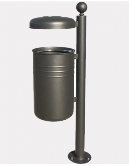 Cestino portarifiuti Lt 45 a forma cilindrica con coperchio e spegni sigarette - da inghisare - cm 35x161,7h
