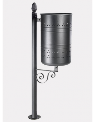 Cestino portarifiuti di forma cilindrica da tassellare in acciaio zincato e verniciato, con anello reggisacco - cm 35,5x112,5h