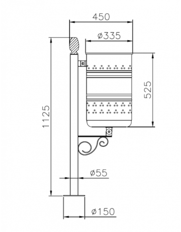 Cestino portarifiuti di forma cilindrica da tassellare in acciaio zincato e verniciato, con anello reggisacco - cm 35,5x112,5h