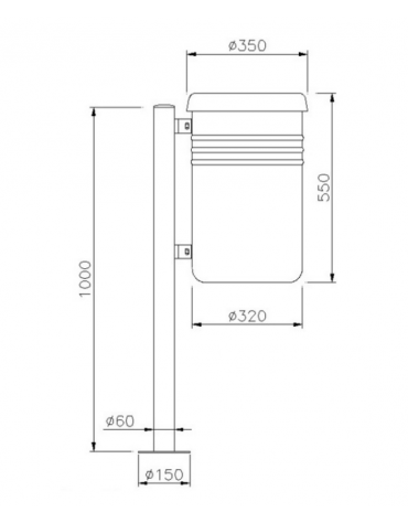 Cestino portarifiuti a forma cilindrica con nervature in acciaio, da inghisare - cm Ø 35x104,4h