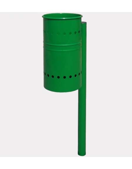Cestino portarifiuti in acciaio zincato e verniciato, di forma cilindrica e paletto per il fissaggio al suolo - cm 49x37x128h