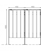 Cestone per la raccolta differenziata a 2 settori in acciaio con doghe in legno di pino - cm 90x45x100h