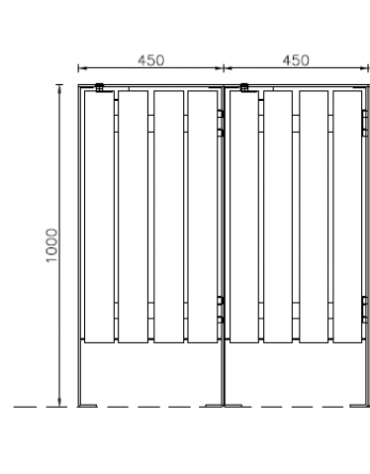 Cestone per la raccolta differenziata a 2 settori in acciaio con doghe in legno di pino - cm 90x45x100h