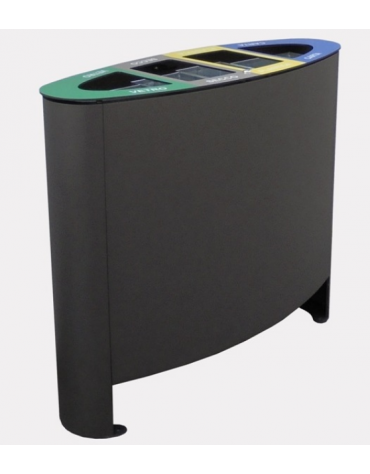 Cestino per la raccolta differenziata diviso in 4 settori, in acciaio zincato e verniciato - cm 103,1x38,5x88,3h