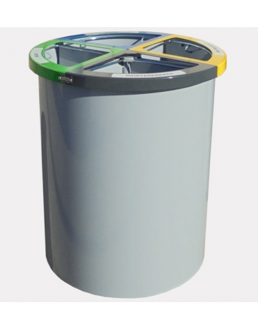 Cestino per la raccolta differenziata diviso in 4 settori, in lamiera d’acciaio liscia calandrata - cm Ø59,4x73,5h