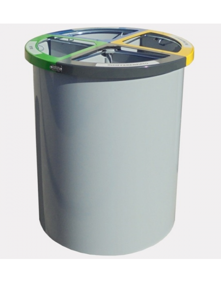 Cestino per la raccolta differenziata diviso in 4 settori, in lamiera d’acciaio liscia calandrata - cm Ø59,4x73,5h