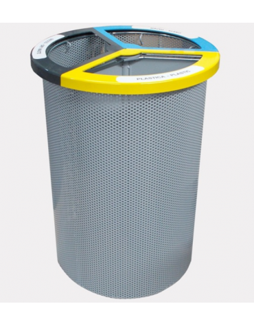 Cestone per la raccolta differenziata diviso in tre settori, in acciaio zincato e verniciato - Capacita' Lt 120 - cm 50,5 x 73,5