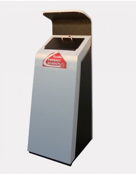 Cestino per la raccolta differenziata per medicinali, colore bianco, in acciaio da tassellare - cm 40,5x44,5x119,2h
