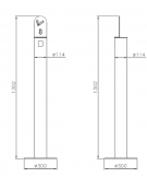 Spegni sigarette realizzato in tubolare inox. Da tassellare - cm Ø11,4/Ø30x130,2h