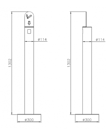 Spegni sigarette realizzato in tubolare inox. Da tassellare - cm Ø11,4/Ø30x130,2h