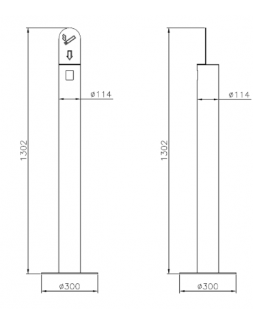 Spegnisigarette realizzato in tubolare zincato e verniciato. Da tassellare - cm Ø11,4 x130,2h