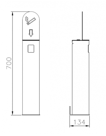Spegnisigarette realizzato in acciaio zincato e verniciato. Da fissare a muro - cm Ø11,4x70h