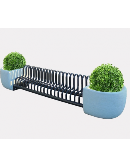 Portabici 7 posti con fioriere laterali, rastrelliera di elementi in tubolare di acciaio zincato e verniciato - cm 341x55x48,9h