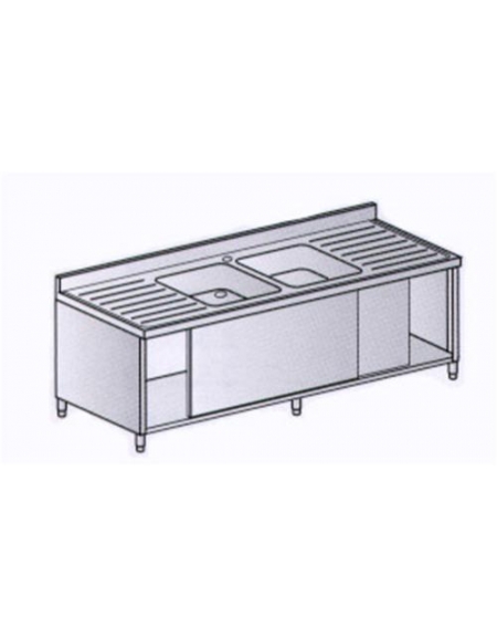 Lavello 2 vasche + 2 gocciolatoi Dimensioni cm.200x70x85h Lavello 2 vasche + 2 gocciolatoi Dimensioni cm.200x70x85h