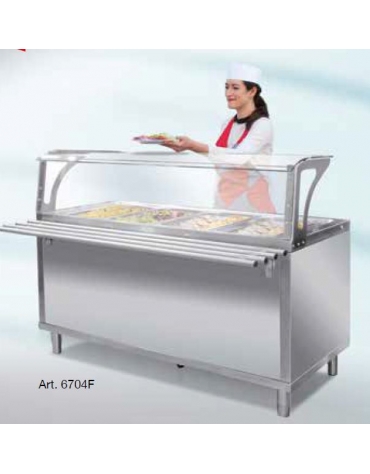 Elemento termico bagnomaria per self service N° 3 Vasche GN 1/1 - Con parafiato e bancalina - Su piedi- cm 120x94x120h