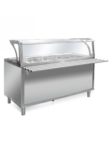 Elemento refrigerato per self service N° 4 Vasche GN 1/1 - Con parafiato e bancalina - Su piedi - cm 158x94x120h