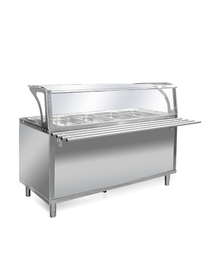 Elemento refrigerato per self service N° 4 Vasche GN 1/1 - Con parafiato e bancalina - Su piedi - cm 158x94x120h