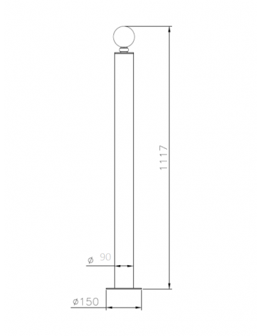 Dissuasore in tubolare di acciaio zincato e verniciato, con piastra, senza anelli - da tassellare -cm Ø9x111,7h