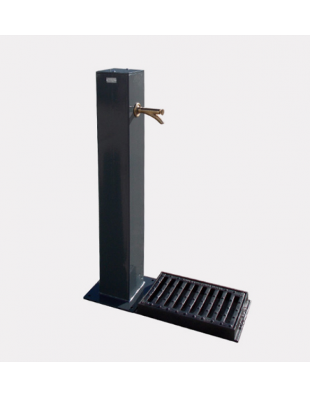 Fontana con struttura quadra in acciaio zincato e verniciato, con rubinetto in ottone e caditoia in ghisa - cm 15,2x70x100h