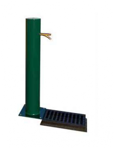 Fontana con struttura tonda in acciaio zincato e verniciato, con rubinetto in ottone e caditoia in ghisa - cm Ø15,2x73x100h