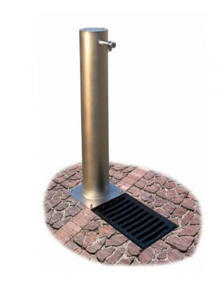 Fontana in acciaio inox con rubinetto a scatto inox predisposto per il collegamento alla rete idraulica - cm Diam. 15x100h
