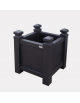 Fioriera in tubolare quadro con decori a forma rettangolare ricavati da torneria e traversi in tubo quadro - cm 50x50x60h