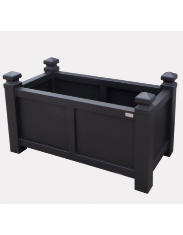 Fioriera a forma rettangolare in tubolare quadro con decori, ricavati da torneria e traversi in tubo quadro - cm 100x50x60h