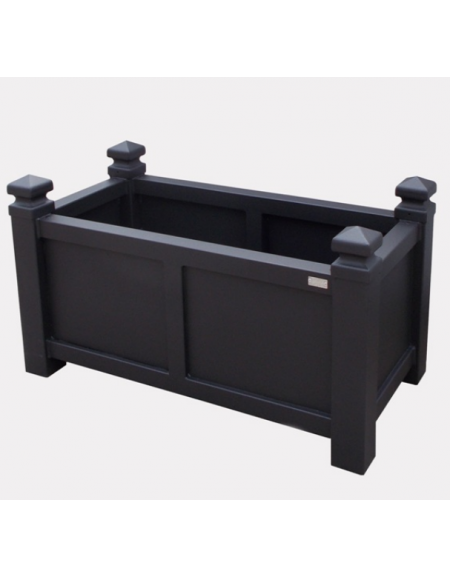 Fioriera a forma rettangolare in tubolare quadro con decori, ricavati da torneria e traversi in tubo quadro - cm 150x50x60h