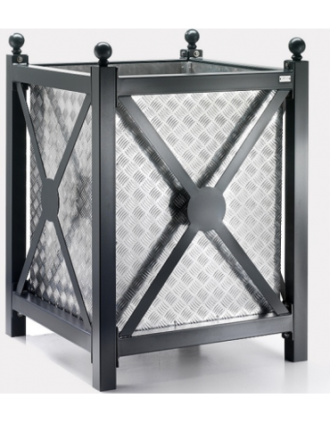 Fioriera zincata e verniciata di forma quadrata, dotata di fori di scolo - con contenitore in alluminio - cm 80x80x112,3h