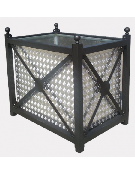 Fioriera zincata e verniciata di forma quadrata, dotata di fori di scolo - con contenitore in alluminio - cm 120x80x112,3h