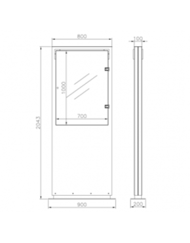 Bacheca bifacciale  in acciaio inox, con superficie espositiva con anta in vetro. Da tassellare - cm 90x204,3h