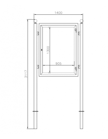 Bacheca bifacciale in acciaio zincato e verniciato con ante in vetro, da inghisare - cm 140x80x311,7h