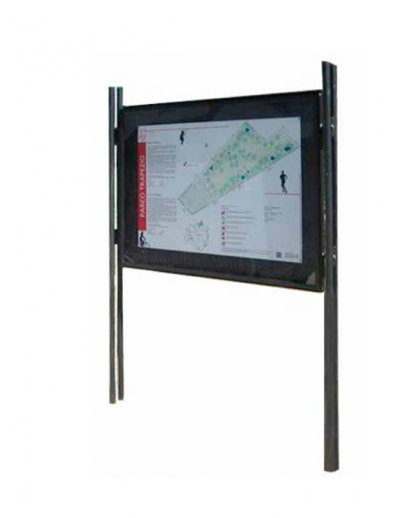 Bacheca bifacciale in acciaio zincato e verniciato, con pannelli cm 100x100. Da inghisare - cm 136,5x280h