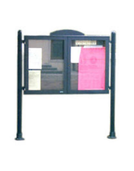 Bacheca in acciaio zincato e verniciato, ante in vetro, pannelli espositivi cm 200×130, 2 ante - dim. tot. cm 239x60x276h