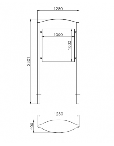 Bacheca in acciaio zincato e verniciato, con pannello espositivo dim. cm 100×100 mm, da inghisare - cm 128x40x260,1h