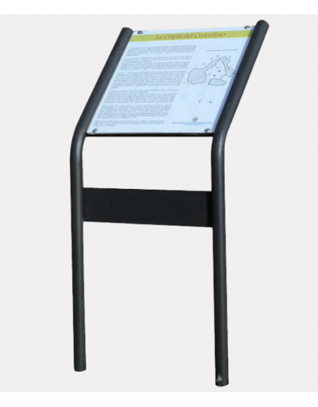 Leggio per esposizione realizzato in acciaio zincato e verniciato, con targa inferiore - Da inghisare - cm 49,6x120h