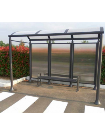 Pensilina 3 moduli in acciaio verniciato con copertura e parete di fondo in policarbonato alveolare - cm 330x158,8x239,5h