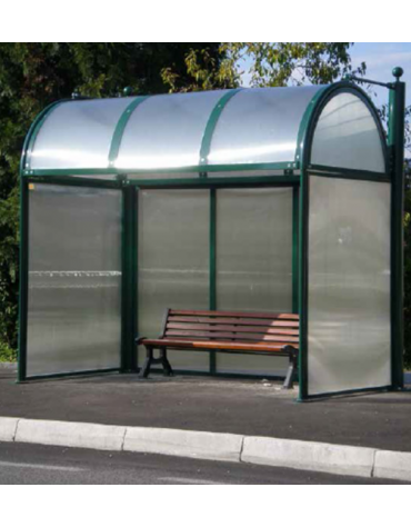 Pensilina attesa bus, in acciaio e alluminio e policarbonato alveolare, solo copertura e parete di fondo - cm 326,2x183x301,5h