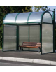 Pensilina attesa bus bifacciale, in acciaio verniciato, con tetto e parete di fondo in policarbonato - cm 341x350,8x316,5h