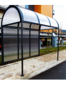 Pensilina 2 moduli, in acciaio verniciato, con tetto e parete di fondo in policarbonato - cm 216,5x172,5x284,8h