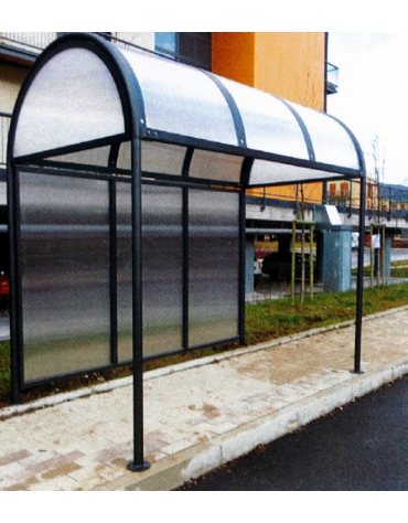 Pensilina 5 moduli, in acciaio verniciato, con tetto e parete di fondo in policarbonato - cm 519,5x172,5x284,8h