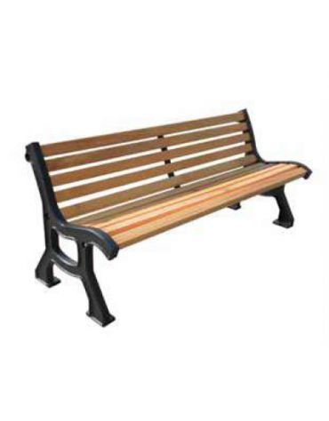 Panchina a 3 posti con struttura in ghisa, seduta e schienale con doghe in legno di pregio esotico. Da tassellare - cm 174x61x71