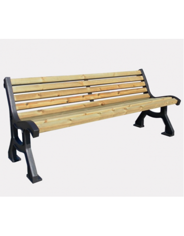 Panchina con struttura in ghisa, seduta e schienale con doghe in legno di pino. Da tassellare - cm 200x61x73h